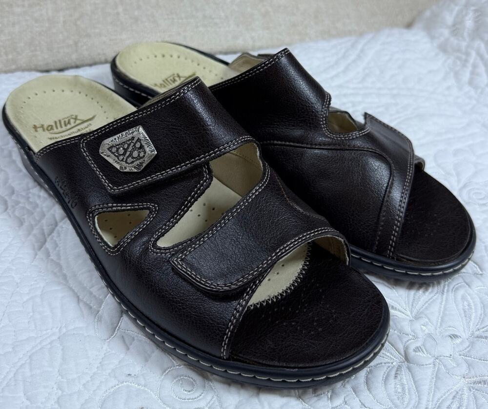 Hallux Women Brown 10 Fabia Leather Slip On Bunion Relief Comfort Sandals Shoe